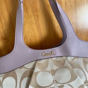 COACH Signature Lexi Beige & Lavender Jacquard Tote Shoulder Handbag F18828